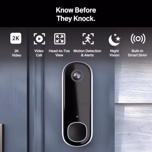 Arlo Video Doorbell 2K (2nd Gen) Wireless or Wired - 1-Cam