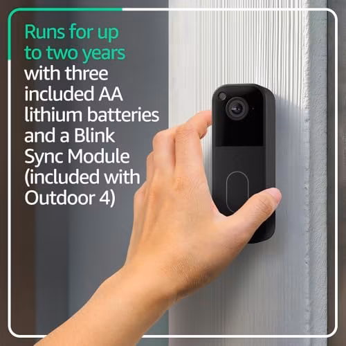 Blink Video Doorbell + Outdoor 4 – Wireless smart security cameras, head-to-toe HD view, two-year battery life. Sync Module Core included – 1 camera system + Video Doorbell