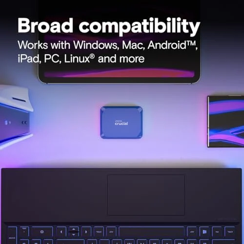 Crucial X10 2TB Portable SSD, Up to 2,100MB/s, USB 3.2 USB-C, External Solid State Drive, Compatible with Windows, Mac & Android, Durable Storage for Games, Photos & Files, Blue - CT2000X10SSD9-02