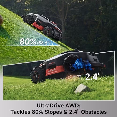 MOVA LiDAX Ultra 3000 AWD Robot Lawn Mower Wire Free RTK Free for up to 0.75 Acre*Dual Maps, 360° 3D LiDAR & AI Dual Vision Mapping, Robotic Mower with 4G, for 80% Slopes, Cutting Height 1.2”–3.9“